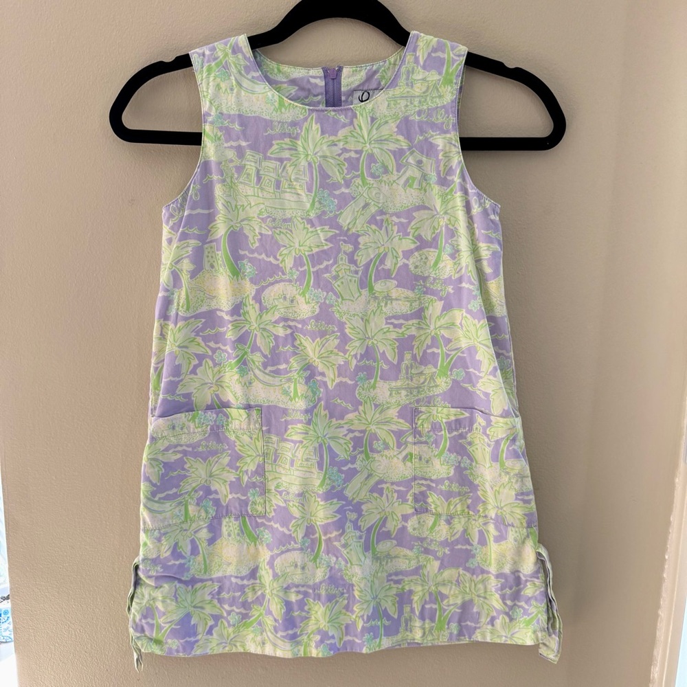 Lilly Pulitzer Vintage Lavender and Lime Shift Palm Tree Dress Girl’s Size 8